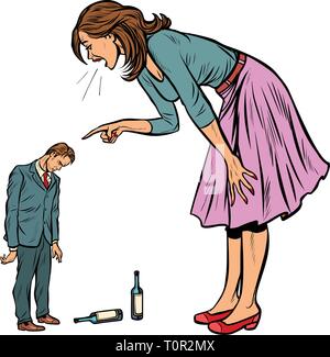 wife scolding drunk husband. alcoholism. Pop art retro vector illustration vintage kitsch Stock Vector