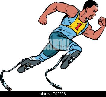 disabled African runner with leg prostheses running forward. sports competition. Pop art retro vector illustration vintage kitsch Stock Vector