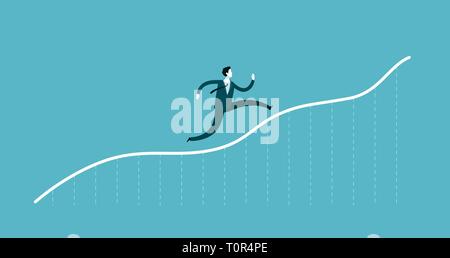 Businessman running up a growing chart. Success, business concept. Infographics vector Stock Vector