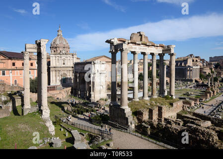 Temple of Saturn 497BC and View over the Roman Forum Rome Italy Stock Photo