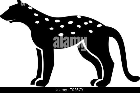 This vector image shows a standing african cheetah in glyph icon design. It's isolated on a white background. Stock Vector