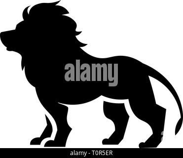 This vector image shows a standing african lion in glyph icon design. It's isolated on a white background. Stock Vector