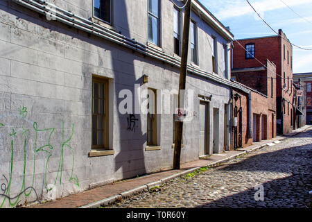 Richmond, VA. Old building exteriors in the Shockoe Bottom neighborhood. Stock Photo