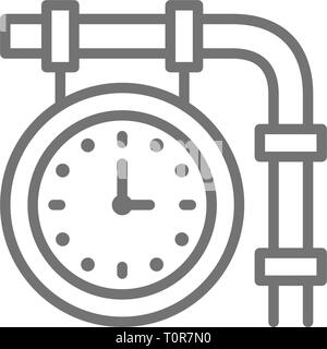 Train station clock, railroad platform time line icon. Stock Vector