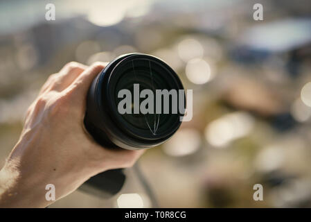 Photocamera with broken filter. Stock Photo