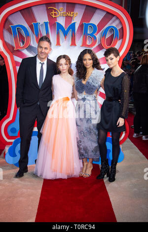 (left to right) Ol Parker, Nico Parker, Thandie Newton attending the European premiere of Dumbo held at Curzon Mayfair, London. Stock Photo