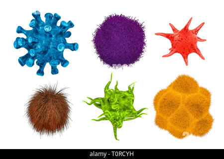 Set of viruses, 3D rendering isolated on white background Stock Photo