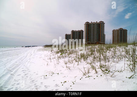 Hi-rise condominiums on Santa Rosa Island, Florida, between Gulf Breeze and Navarre Beach. Stock Photo