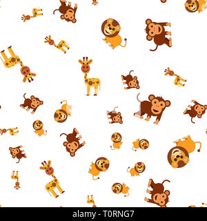 Seamless pattern of giraffe lion and monkey. illustration in cartoon ...