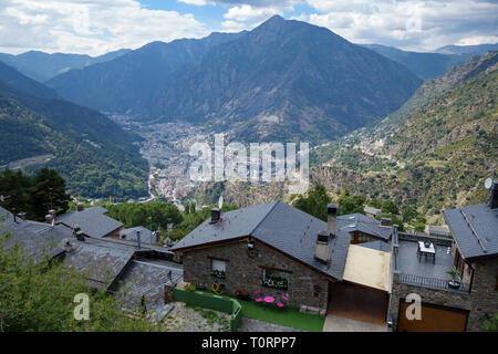 Andorra la Vella city, in a valley in the middle of Pyrenees Stock Photo