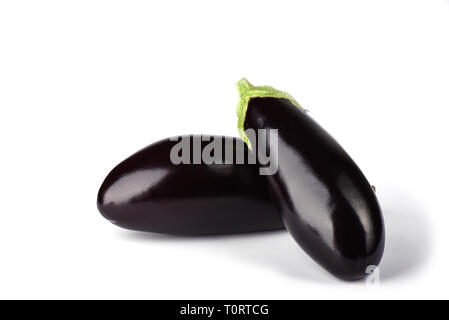 Two eggplants or aubergines isolated on white background. Copy space Stock Photo
