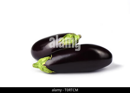 Two eggplants or aubergines isolated on white background. Copy space Stock Photo