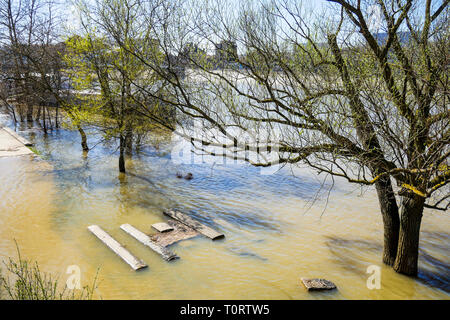 Flooding of river Saone, Lyon, France Stock Photo