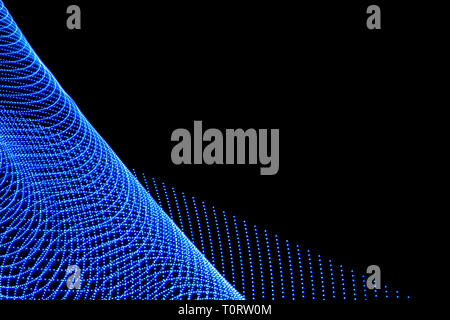 Beautiful lines of blue colors. Abstract figure of bluish lights on black background. Stock Photo