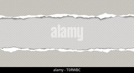 Torn squared grey horizontal paper strips with space for text. Vector illustration background Stock Vector