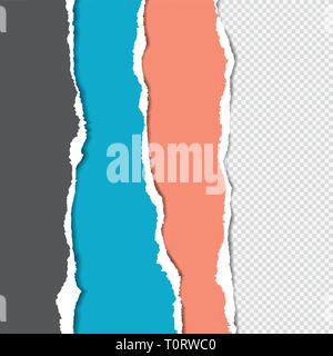 Torn colorful vertical paper strips are on squared background with space for text. Vector illustration background Stock Vector