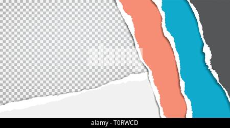 Torn colorful paper strips are on squared background with space for text. Vector illustration background Stock Vector