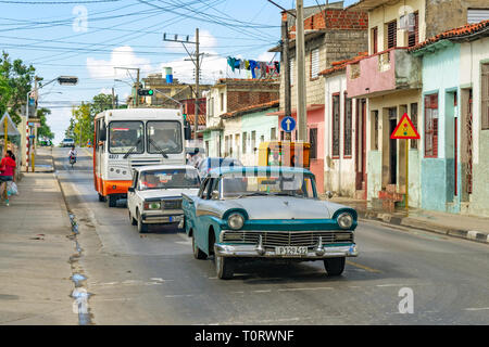 Santa Clara, Cuba. January 11, 2019: Central highway of Santa Clara, vehicles used in Cuba for the transportation of people. Stock Photo