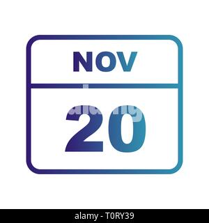 November 20th Date on a Single Day Calendar Stock Photo