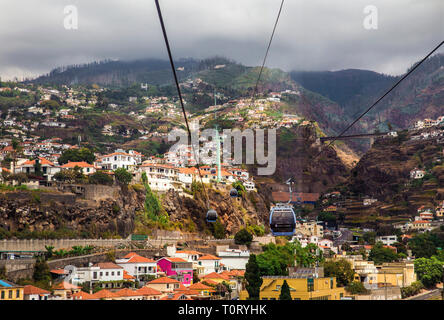 Funchal,Madeira/Portugal. 09.05.2018: Teleférico do Funchal cable car from Funchal to Monte palace Tropical Garden. Stock Photo