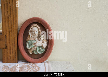 Jesus and maria figurine, religion christianity, antique close-up Stock Photo