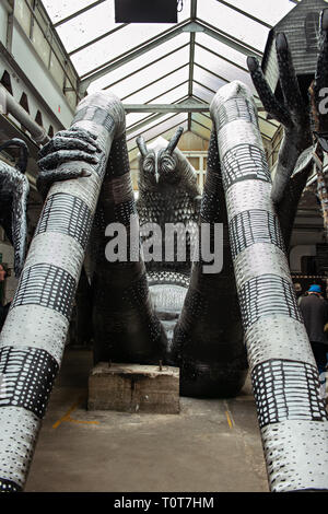Local artist 'Phlegm' is showing his latest creation called 'Mausoleum of the Giants' at the Eye Witness Works, Sheffield  until 6th April 2019. Stock Photo