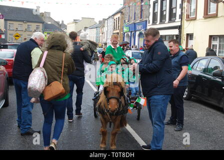 Pony and Trap on St. Patricks Day, Rathkeale,County Limerick, Ireland. Stock Photo