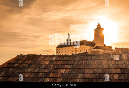 Forchtenstein (Burgenland, Austria) - one of the most beautiful castles in Europe during Sunrise Stock Photo
