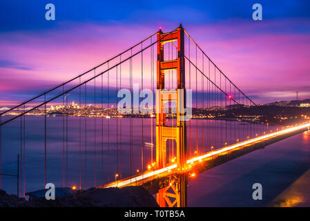 Golden Gate Bridge at night Stock Photo