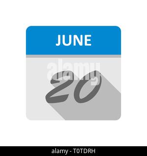 June 20th Date on a Single Day Calendar Stock Photo