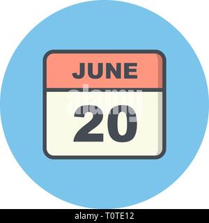 June 20th Date on a Single Day Calendar Stock Photo