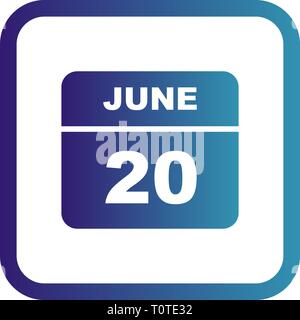 June 20th Date on a Single Day Calendar Stock Photo