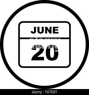 June 20th Date on a Single Day Calendar Stock Photo