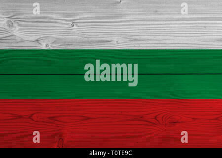 Bulgaria flag painted on old wood plank. Patriotic background. National flag of Bulgaria Stock Photo
