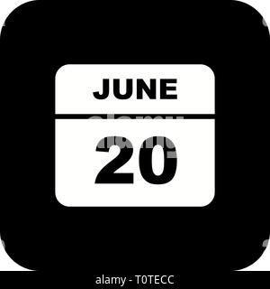 June 20th Date on a Single Day Calendar Stock Photo