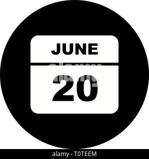 June 20th Date on a Single Day Calendar Stock Photo