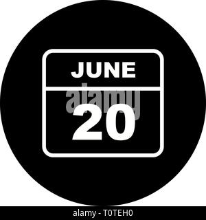 June 20th Date on a Single Day Calendar Stock Photo