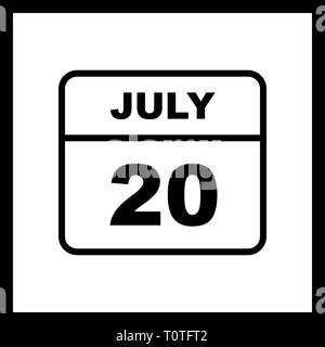 July 20th Date on a Single Day Calendar Stock Photo