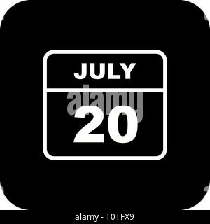 July 20th Date on a Single Day Calendar Stock Photo