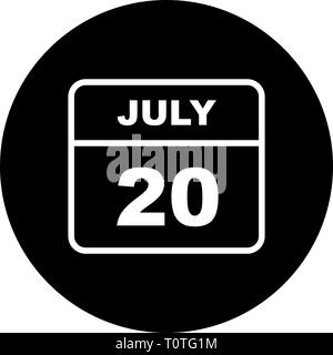 July 20th Date on a Single Day Calendar Stock Photo