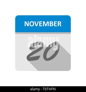 November 20th Date on a Single Day Calendar Stock Photo