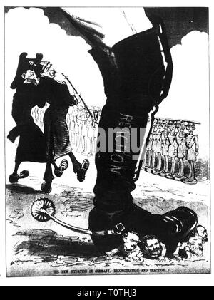 politics, Anti-Socialist Law, caricature, 'The new situation in Germany. Reconciliation and Reaction', drawing, 'Puck', New York City, 21.8.1878, Additional-Rights-Clearance-Info-Not-Available Stock Photo