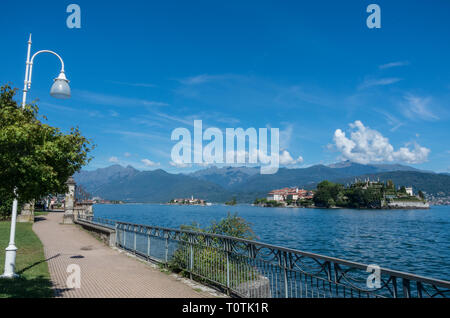 View to Isola Bella island in Maggiore lake from Stresa embankment, Piedmont Italy, Europe. Stock Photo