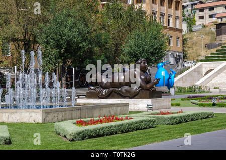 Yerevan, Armenia - September 14, 2013:  Modern art statue near the Yerevan Cascade, a giant stairway in Yerevan, Armenia. One of the most important si Stock Photo