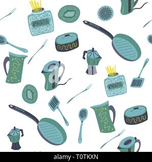 Kitchen stuff seamless pattern hand drawn illustration Stock Vector