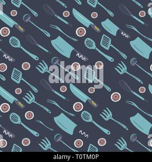 Seamless pattern of kitchen utensils - hand drawn illustration Stock Vector