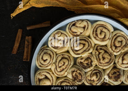 Cinnamon rolls ready to be baked Stock Photo