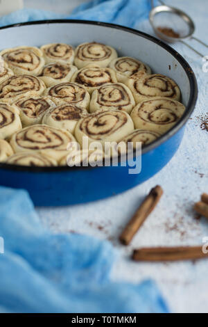 Cinnamon rolls ready to be baked Stock Photo