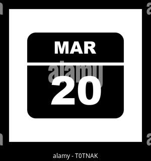 March 20th Date on a Single Day Calendar Stock Photo