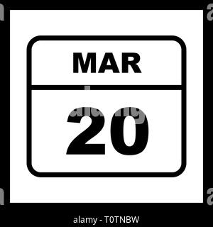 March 20th Date on a Single Day Calendar Stock Photo